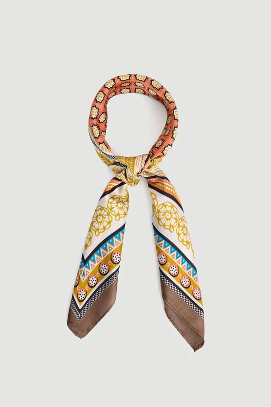 Colorful Striped Patterned Scarf Beige - 1