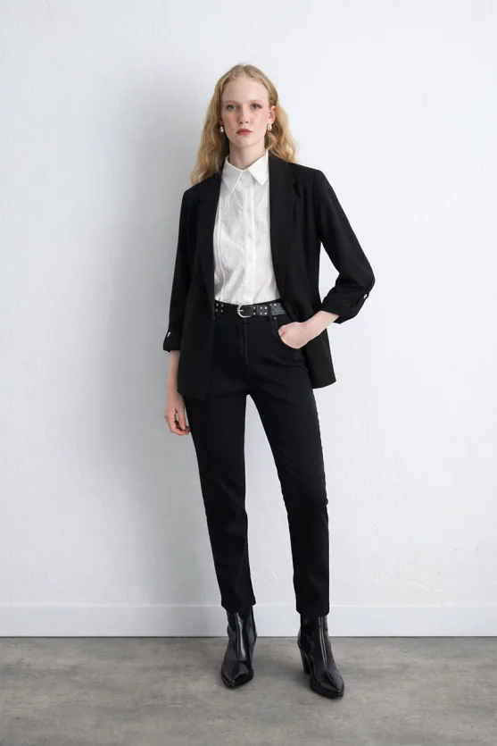 Comfortable Fit Striped Jacket Black - 1