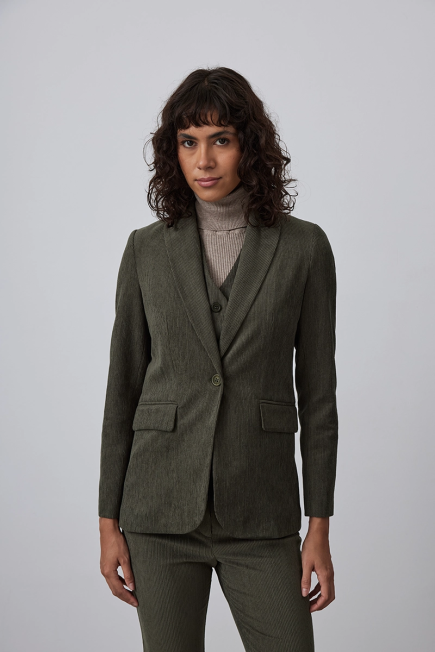 Corded Velvet Blazer Jacket - Khaki Khaki