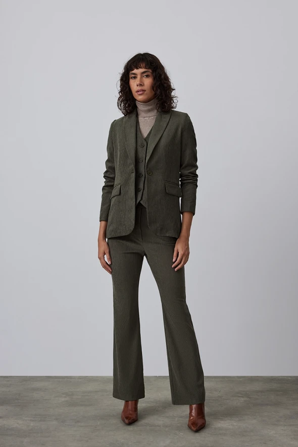 Corded Velvet Blazer Jacket - Khaki - 2