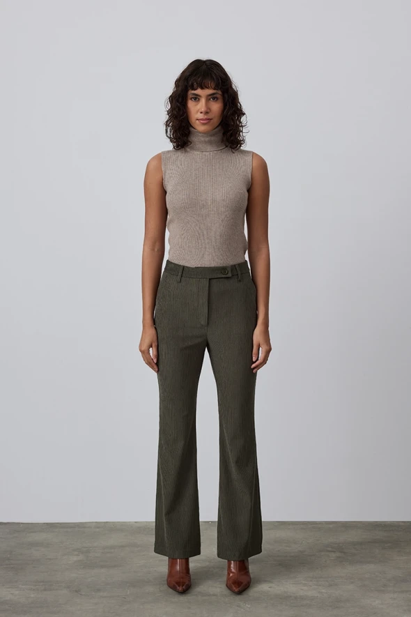 Corded Velvet Trousers - Khaki - 5