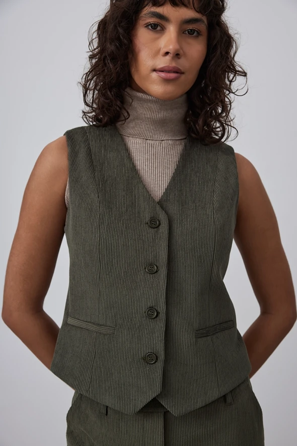 Corded Velvet Vest - Khaki - 4