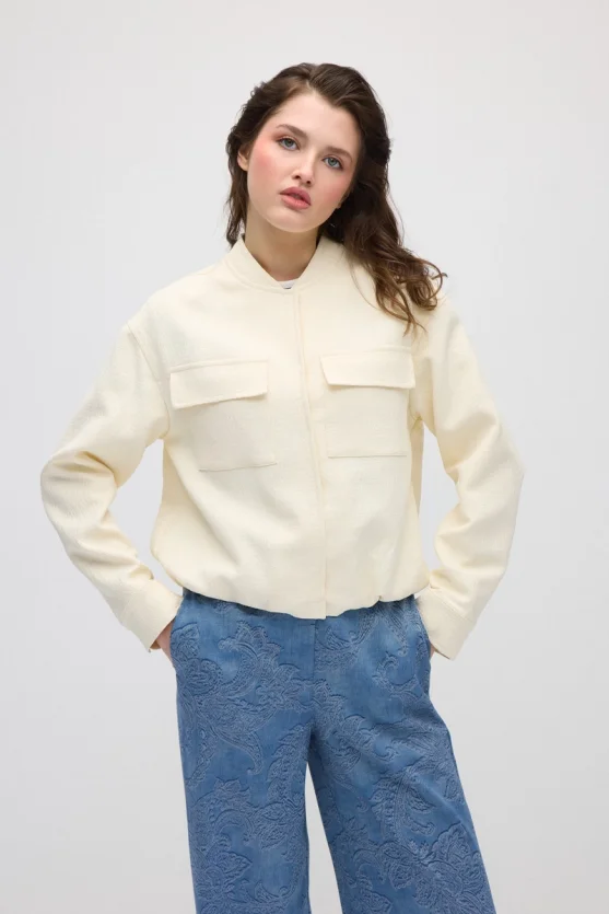 Cotton Bomber Jacket - Ecru - 1