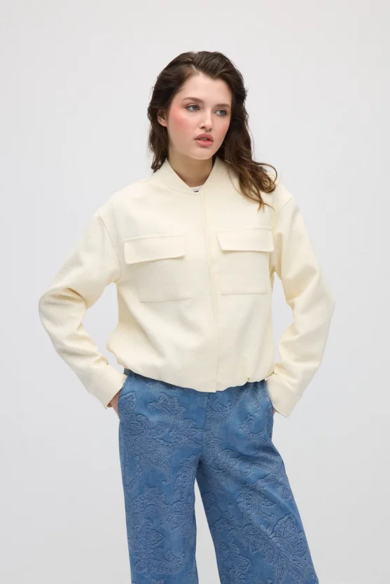 Cotton Bomber Jacket - Ecru - Gusto