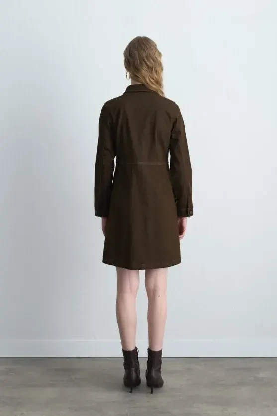 Cotton Denim Dress - Brown - 5