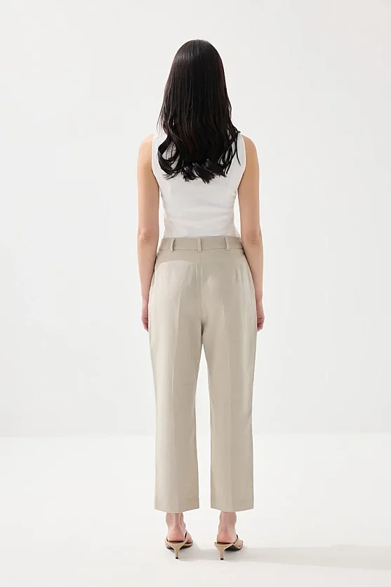 Cotton Linen Carrot Fit Pants - Stone - 6