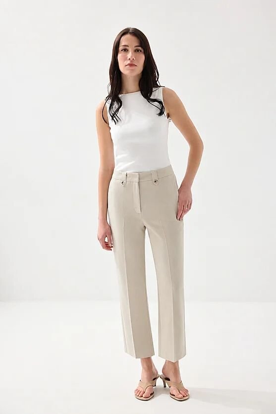 Cotton Linen Carrot Fit Pants - Stone - 3