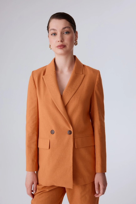 Cotton Linen Jacket with Two Buttons - Orange Orange