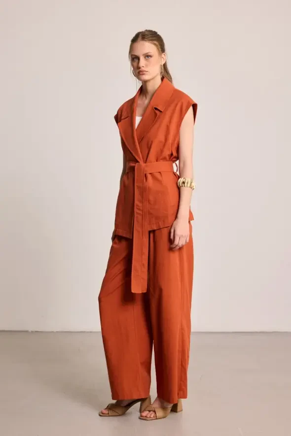 Cotton Linen Pants - Brick - 2