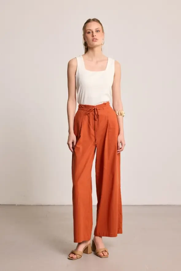 Cotton Linen Pants - Brick - 1