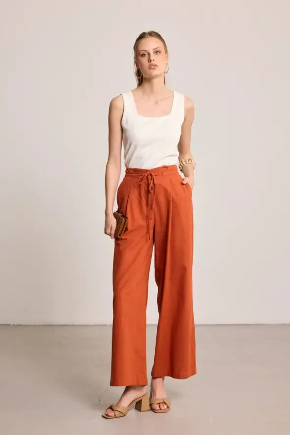 Cotton Linen Pants - Brick - 6