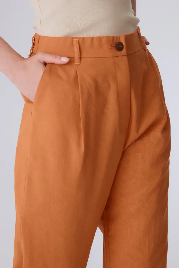 Cotton Linen Pants - Orange - 4