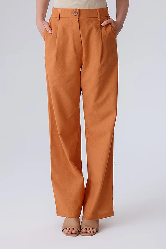 Cotton Linen Trousers - Orange - Gusto