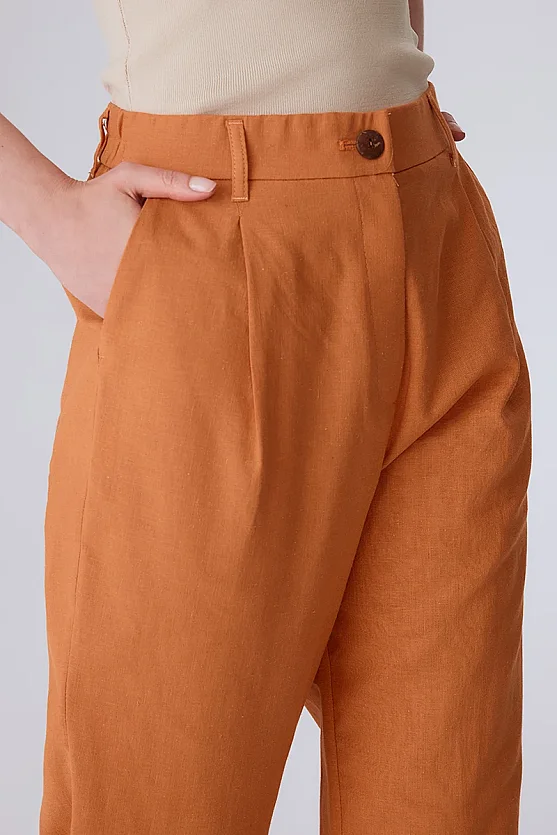 Cotton Linen Trousers - Orange - 4