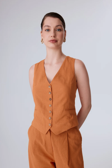 Cotton Linen Vest - Orange Orange