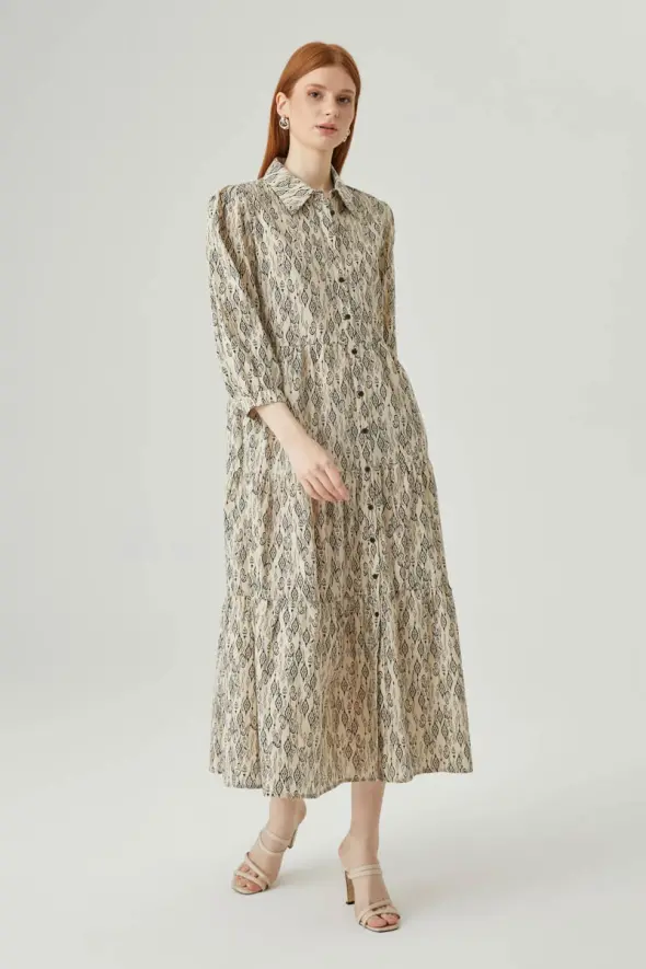 Cotton Long Dress - Beige - 3