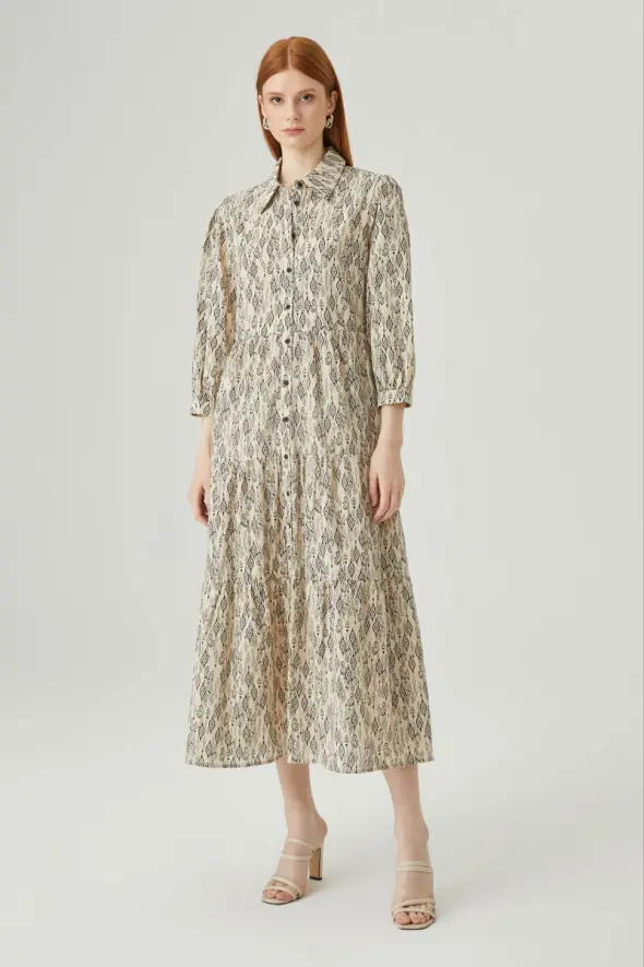 Cotton Long Dress - Beige - 1