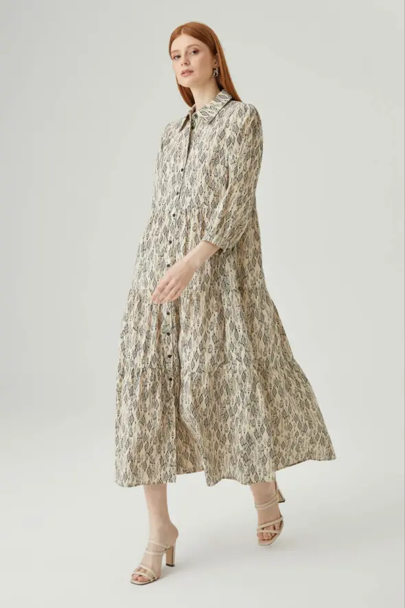 Cotton Long Dress - Beige - 2