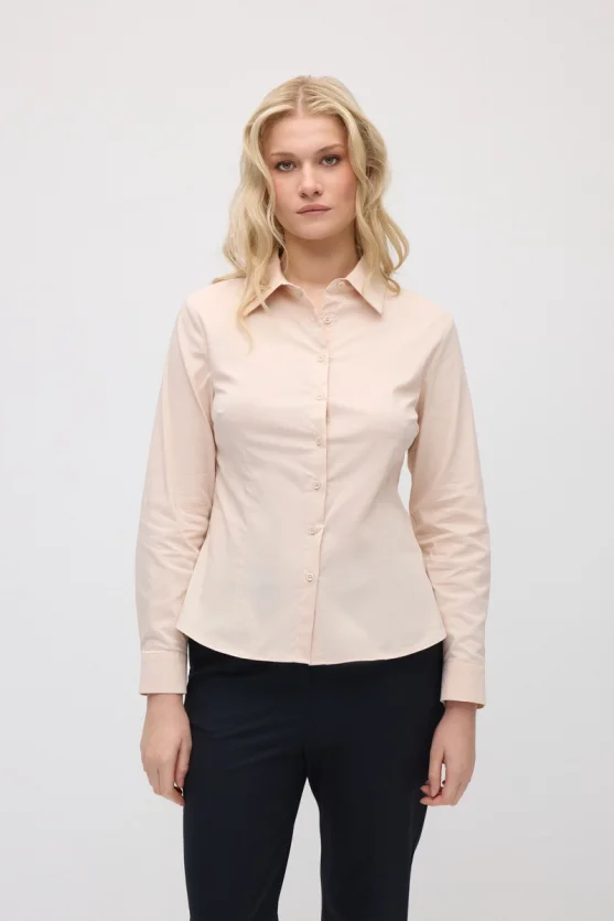 Cotton Lycra Cuff Embroidered Shirt - Beige - Gusto