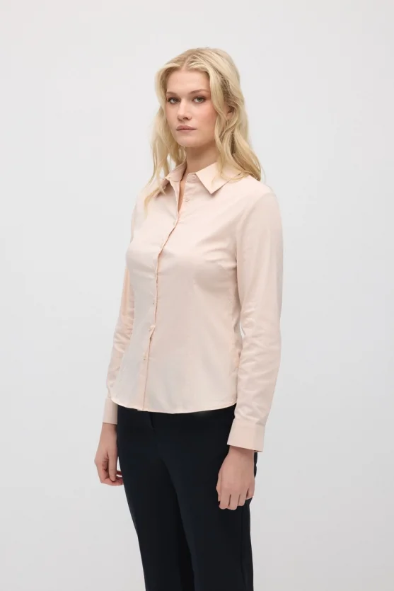 Cotton Lycra Cuff Embroidered Shirt - Beige - Gusto