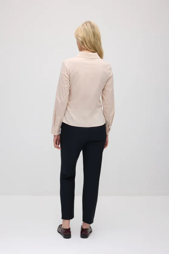 Cotton Lycra Cuff Embroidered Shirt - Beige - 7