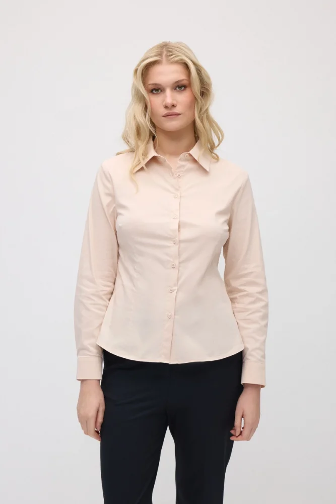 Cotton Lycra Cuff Embroidered Shirt - Beige