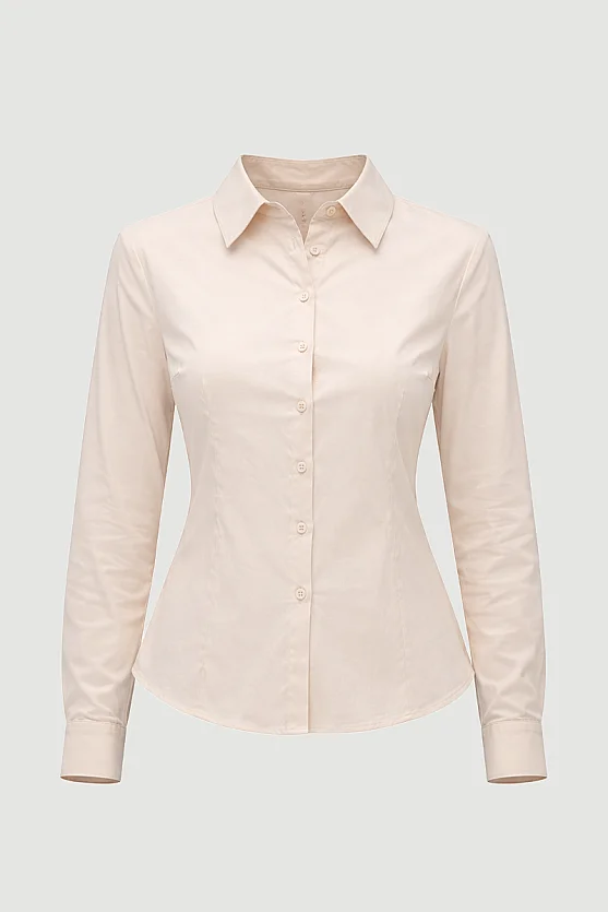 Cotton Lycra Cuff Embroidered Shirt - Beige - 7