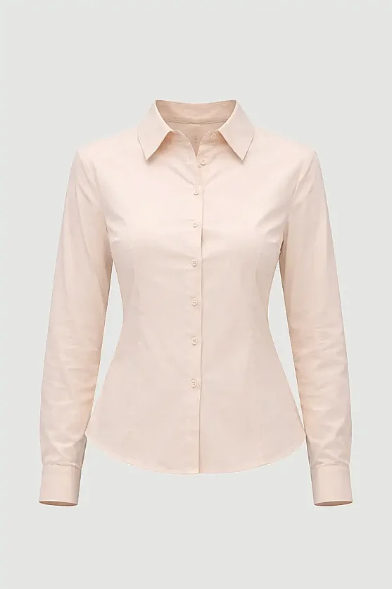 Cotton Lycra Cuff Embroidered Shirt - Beige - Gusto