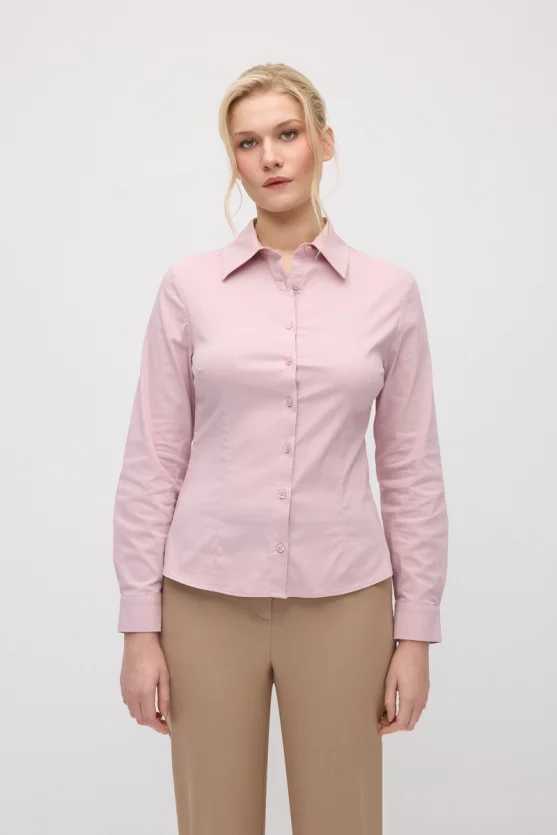 Cotton Lycra Cuff Embroidered Shirt - Pink - Gusto