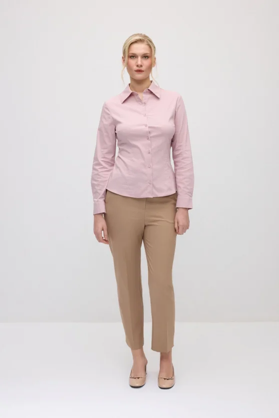 Cotton Lycra Cuff Embroidered Shirt - Pink - 2