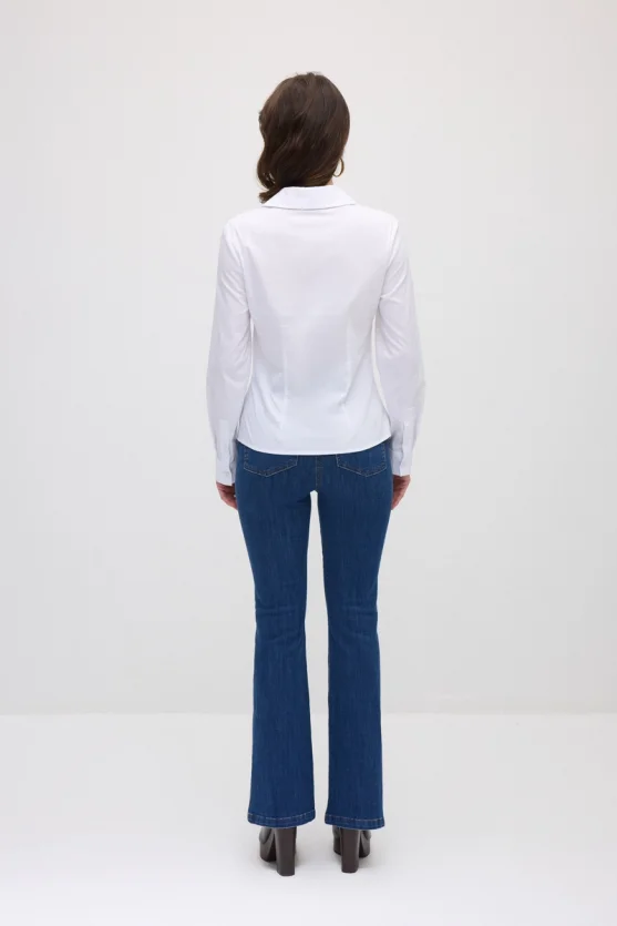 Cotton Lycra Cuff Embroidered Shirt - White - 6