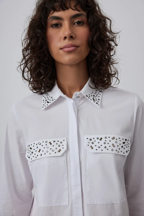 Cotton Shirt with Accessories - White - 3