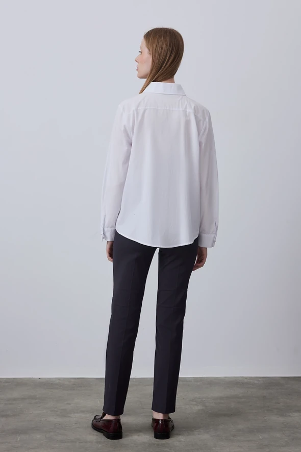 Cotton Shirt with Pearls Collar - White - 4