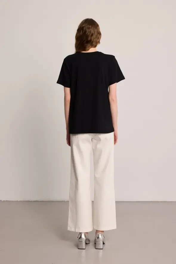 Cotton T-Shirt with Bow and Stone Embellishment - Black - 4