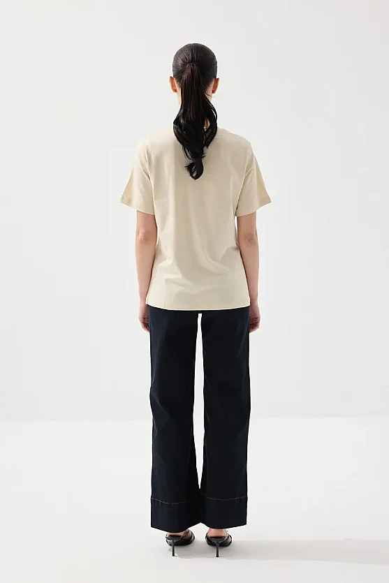 Cotton T-Shirt with Lemon Frame Print - Beige - Gusto