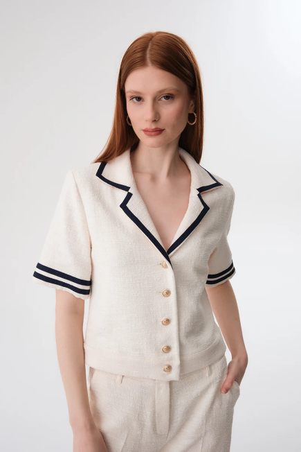 Cotton Tweed Marine Jacket - Ecru Ecru