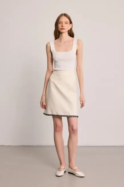 Cotton Tweed Mini Skirt - Ecru Ecru