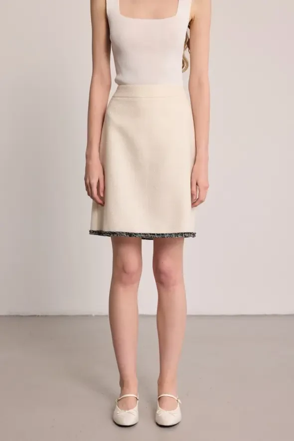 Cotton Tweed Mini Skirt - Ecru - 4