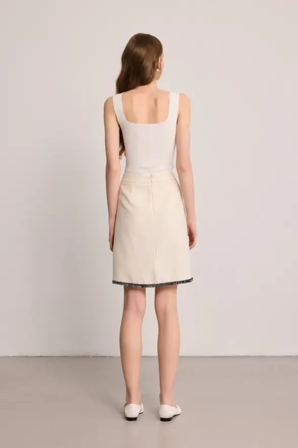 Cotton Tweed Mini Skirt - Ecru - 5