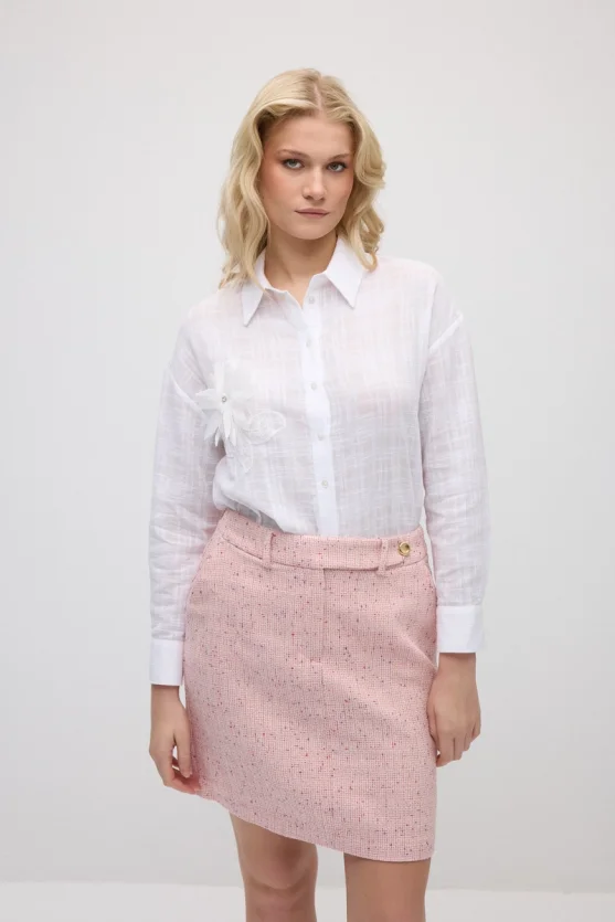 Cotton Tweed Mini Skirt - Pink - 5
