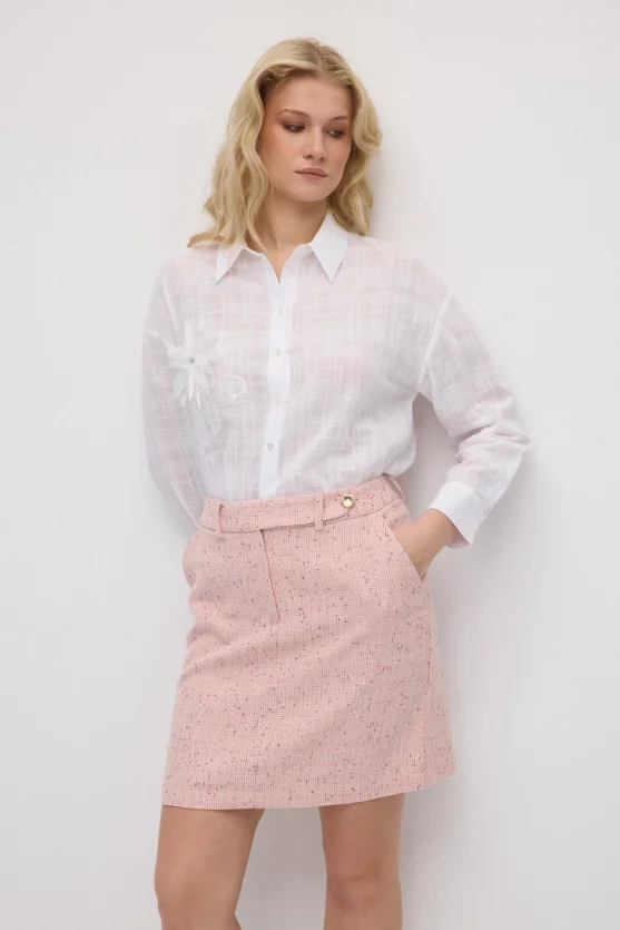 Cotton Tweed Mini Skirt - Pink - 7