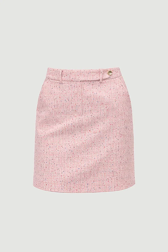 Cotton Tweed Mini Skirt - Pink - 7