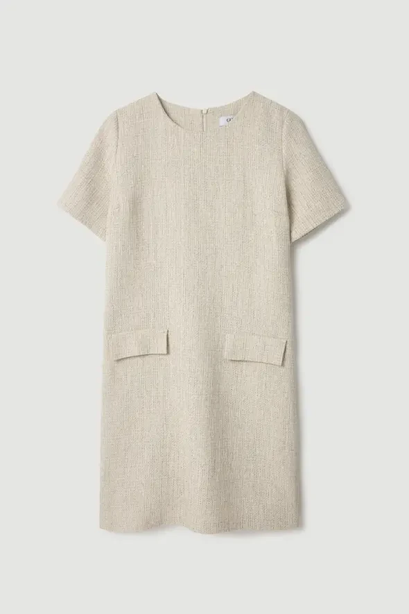 Cotton Tweed Short Sleeve Dress - Ecru - 7