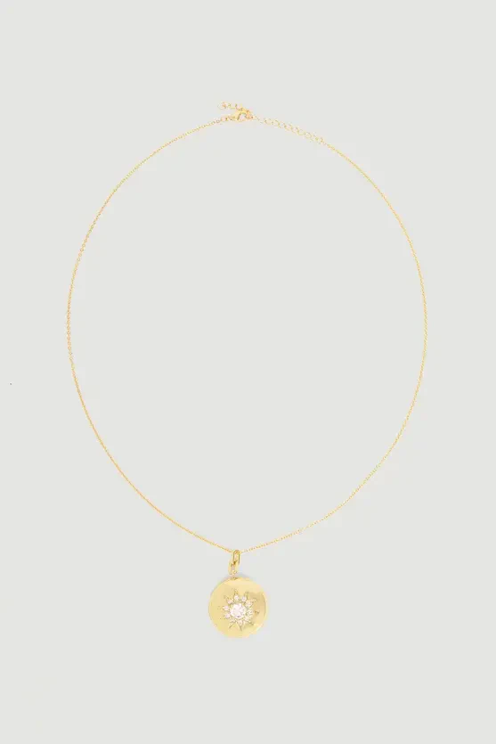 Covered Stone Detail Necklace - Gold - 2