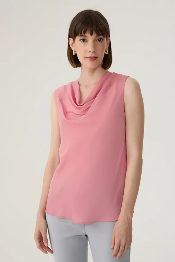 Cowl Neck Blouse - Powder - 1