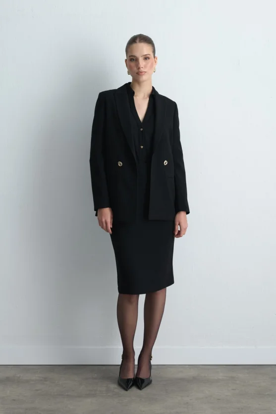 Crepe Blazer Jacket - Black - 2