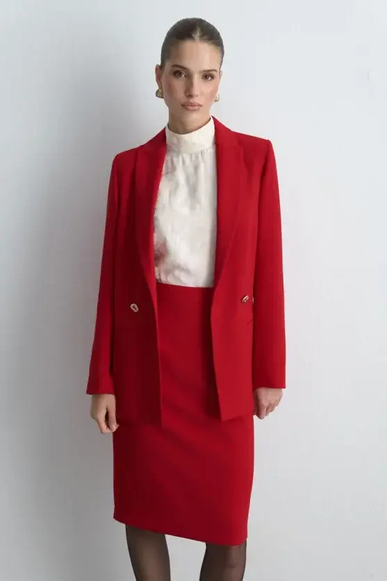 Crepe Blazer Jacket - Red - Gusto