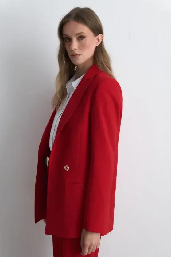 Crepe Blazer Jacket - Red - Gusto