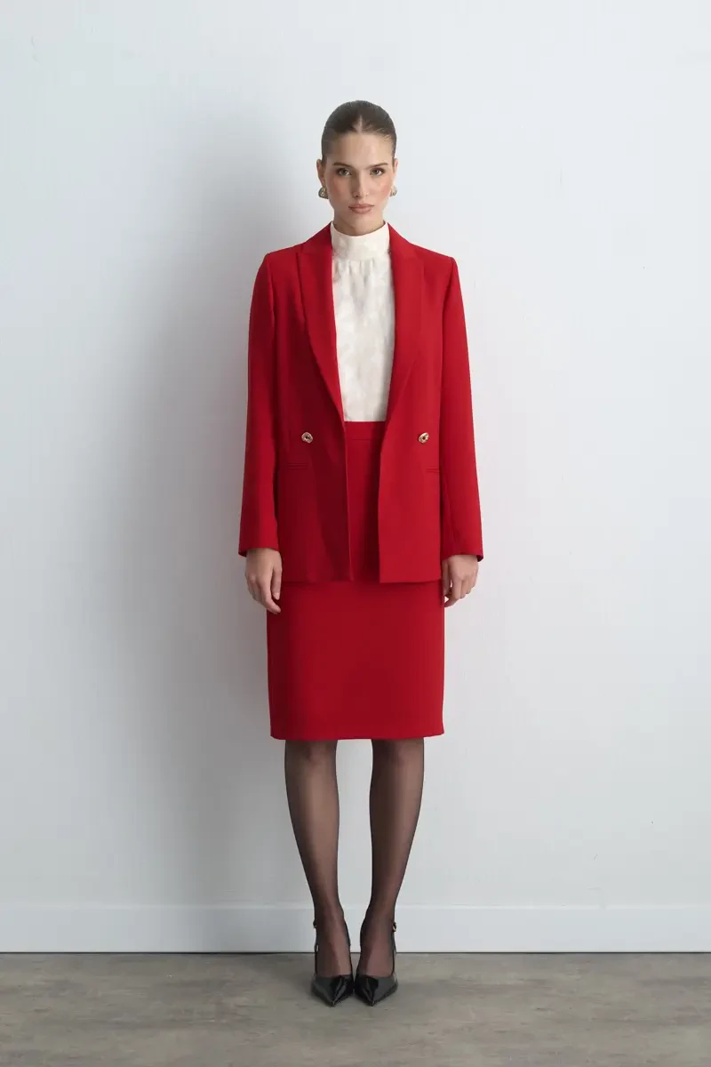 Crepe Blazer Jacket - Red - Gusto