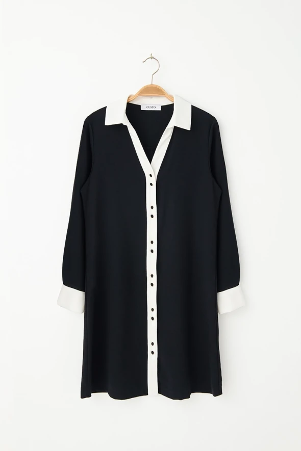 Garnished Crepe Dress - Black - 4